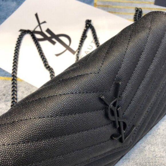 YSL Black Chevron Quilted Crossbody with Logo - Picture 4 of 7